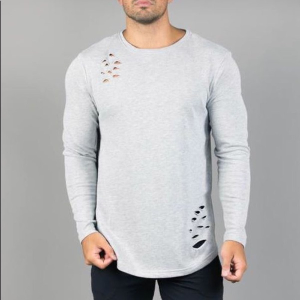 Mocha Alphalete Distressed long sleeve wish it fit